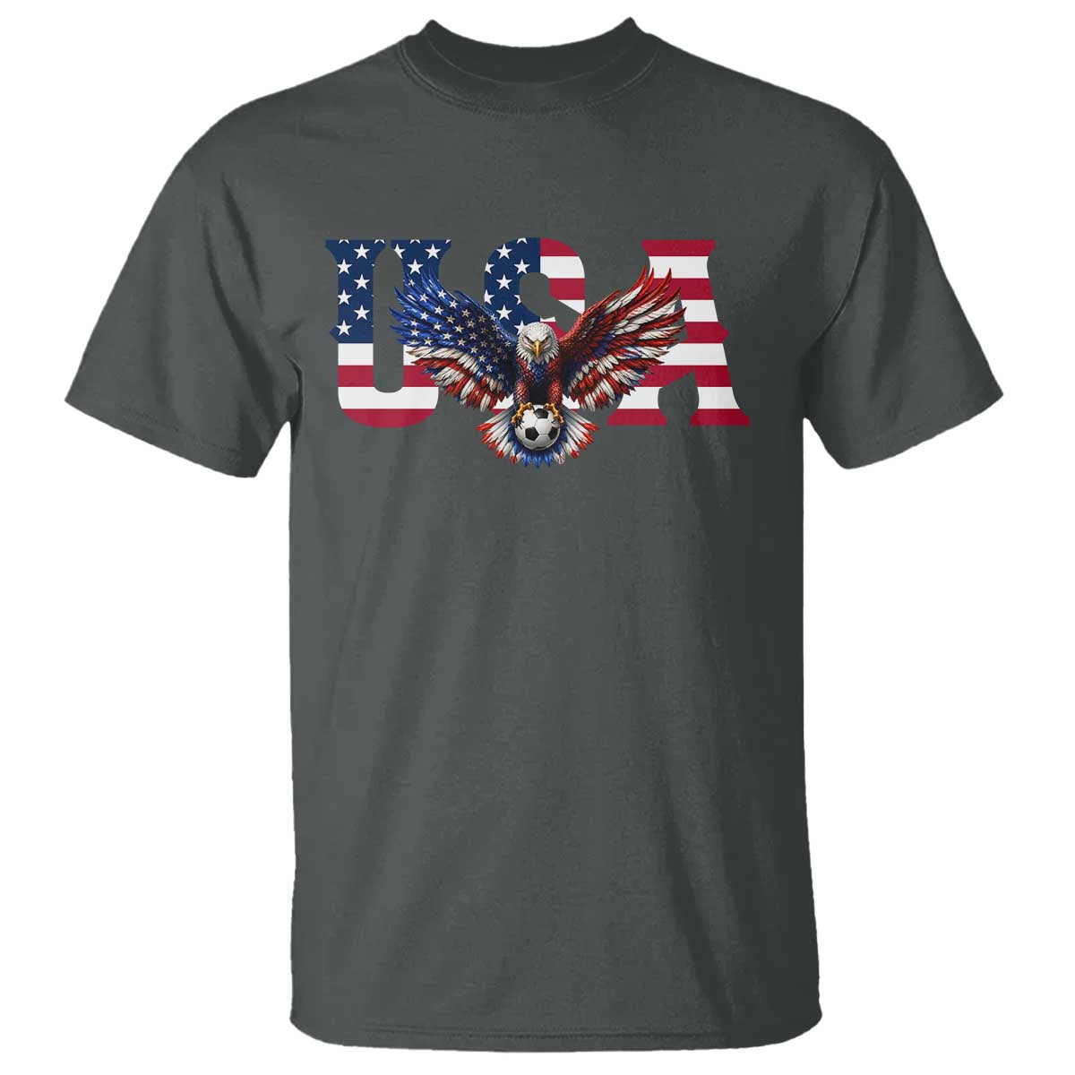 USA Soccer Eagle American Flag Fan T Shirt TS14 Dark Heather Print Your Wear