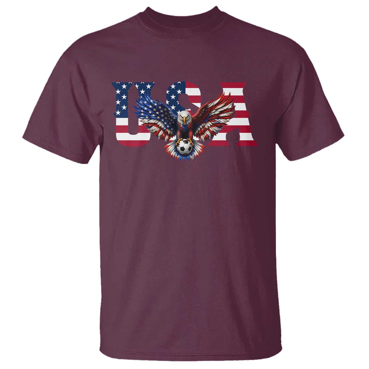 USA Soccer Eagle American Flag Fan T Shirt TS14 Maroon Print Your Wear