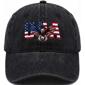 USA Soccer Eagle American Flag Fan Washed Cotton Baseball Cap TS14 Print Your Wear