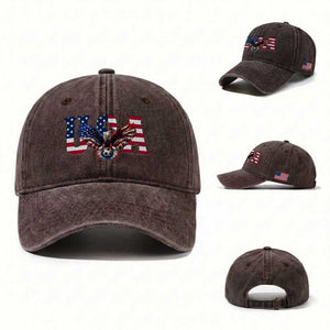 USA Soccer Eagle American Flag Fan Washed Cotton Baseball Cap TS14 Washed Cap Universal Fit Dark Brown Print Your Wear