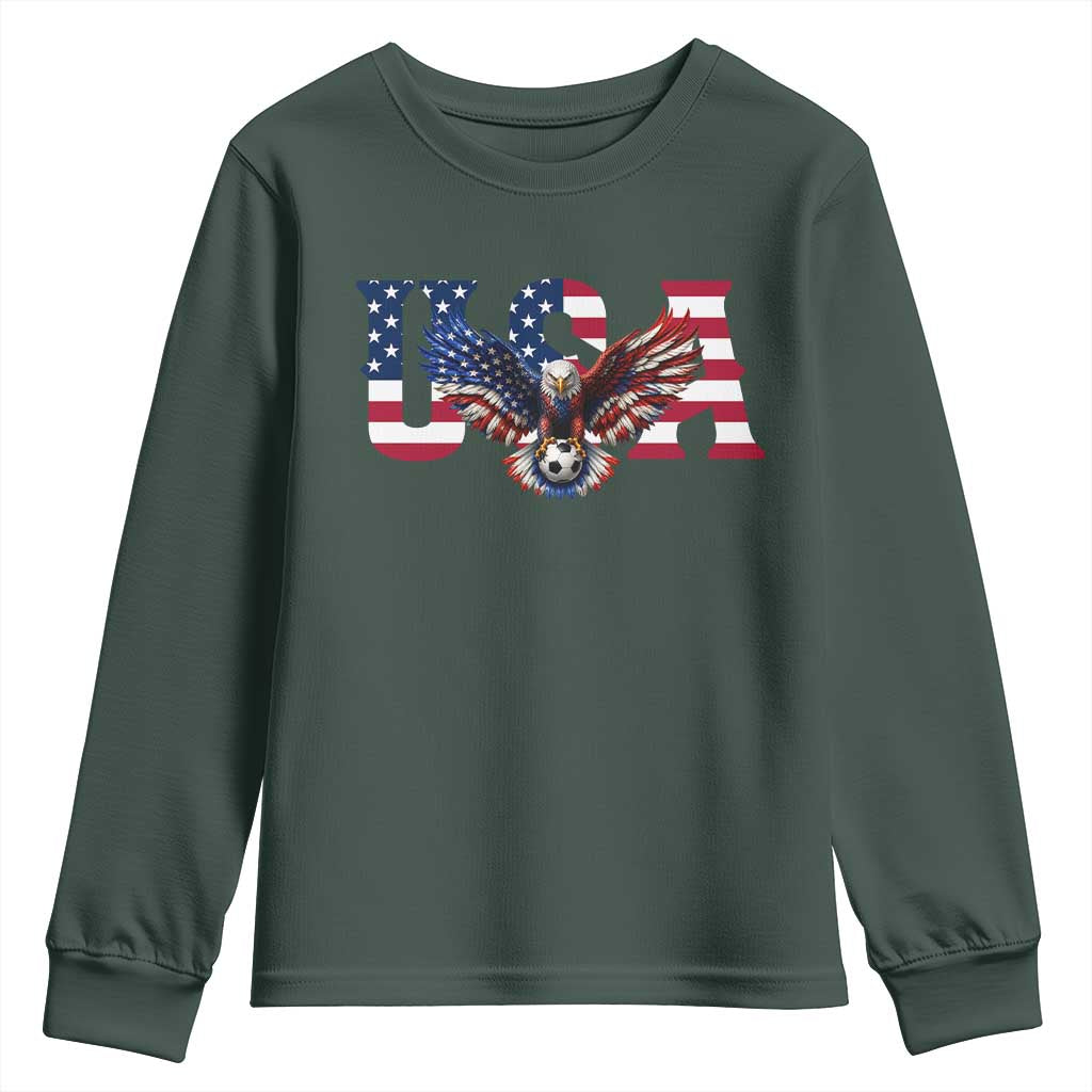 USA Soccer Eagle American Flag Fan Youth Sweatshirt TS14 Dark Forest Green Print Your Wear