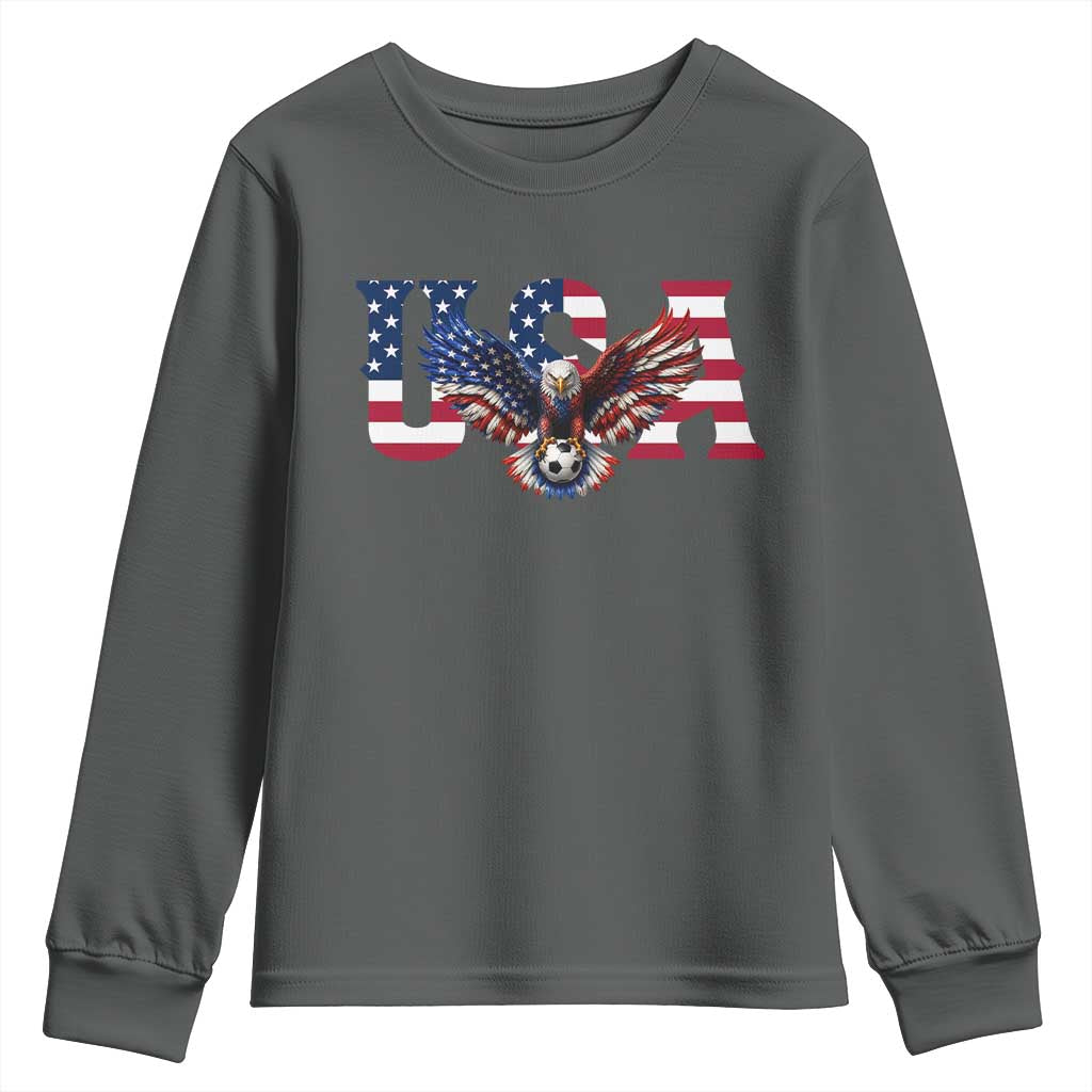 USA Soccer Eagle American Flag Fan Youth Sweatshirt TS14 Dark Heather Print Your Wear