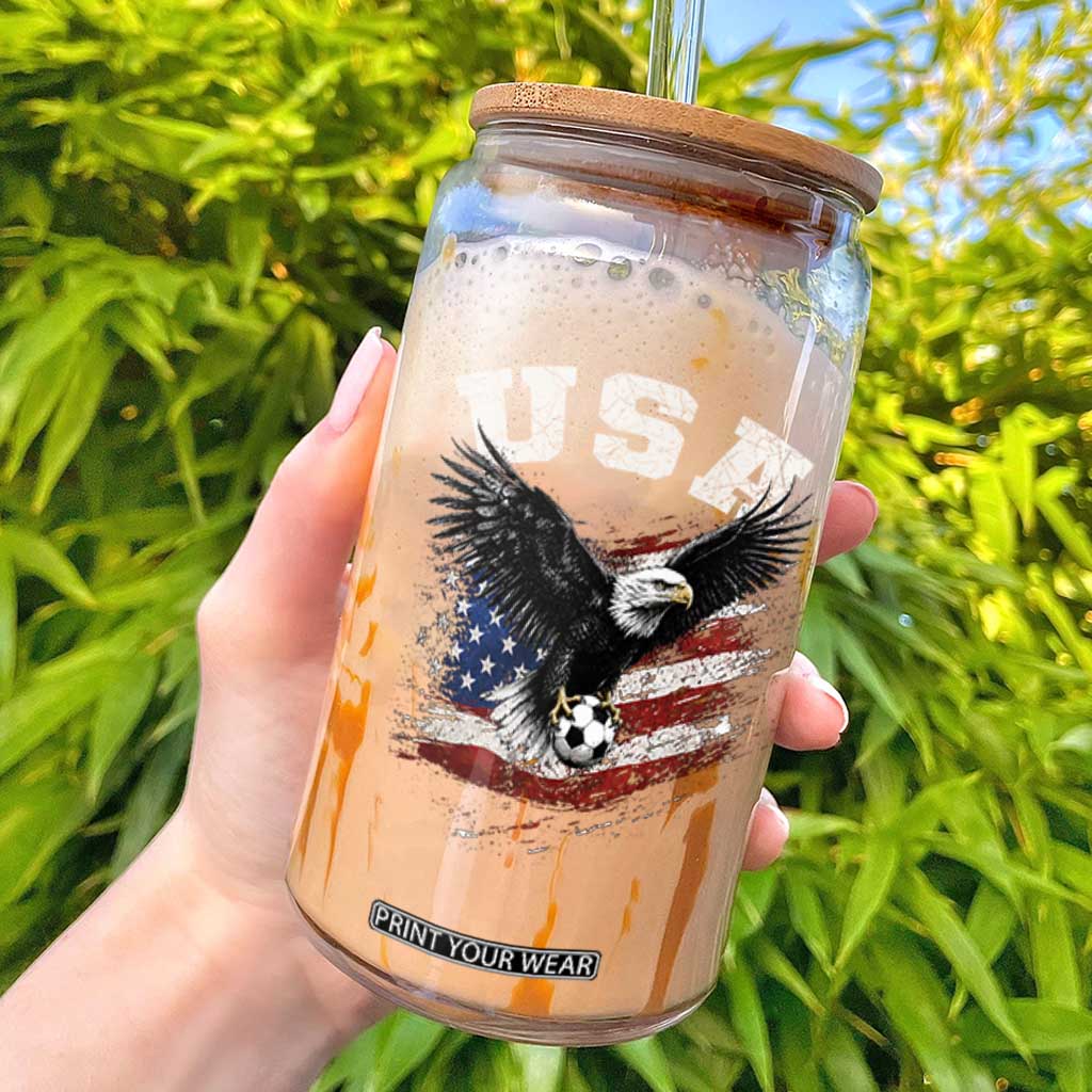 USA Soccer Bald Eagle American Flag Vintage Glass Can TS14 Black Print Your Wear