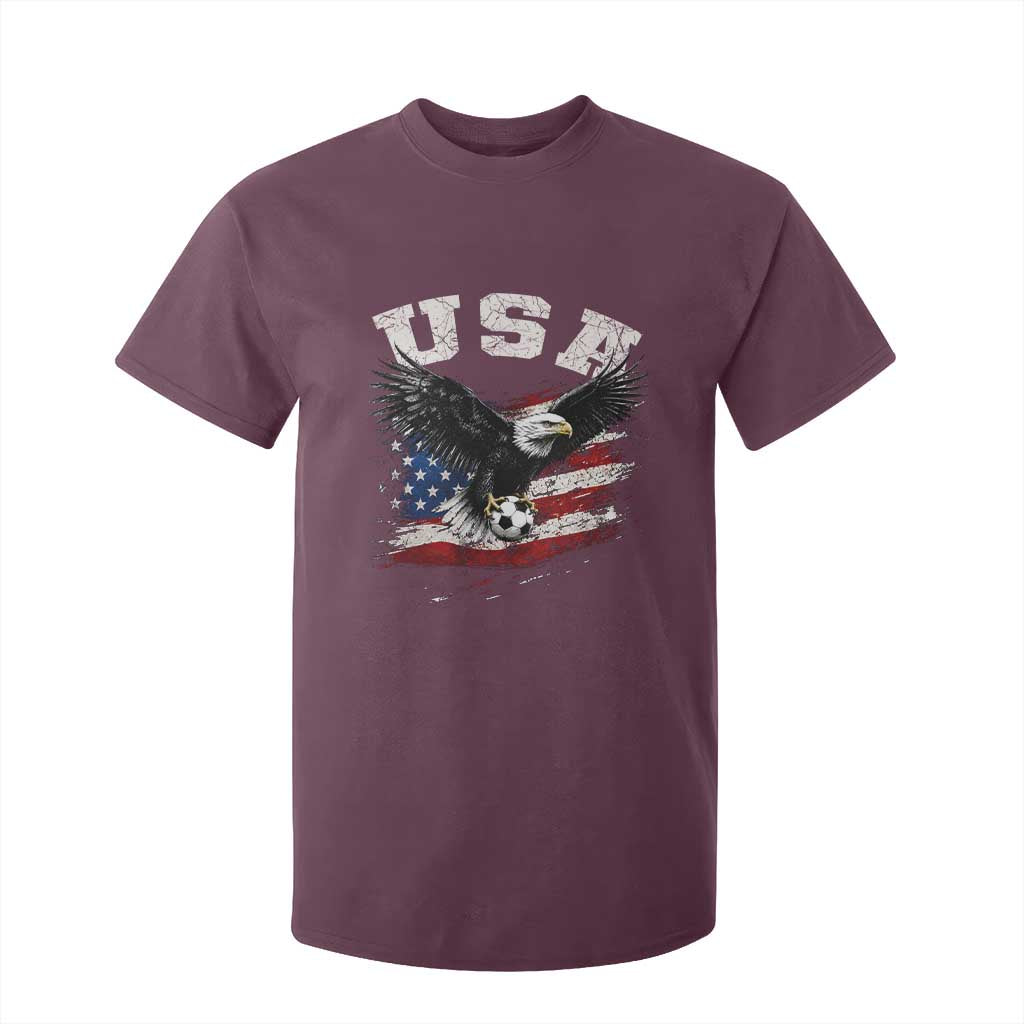 USA Soccer Bald Eagle American Flag Vintage T Shirt For Kid TS14 Maroon Print Your Wear