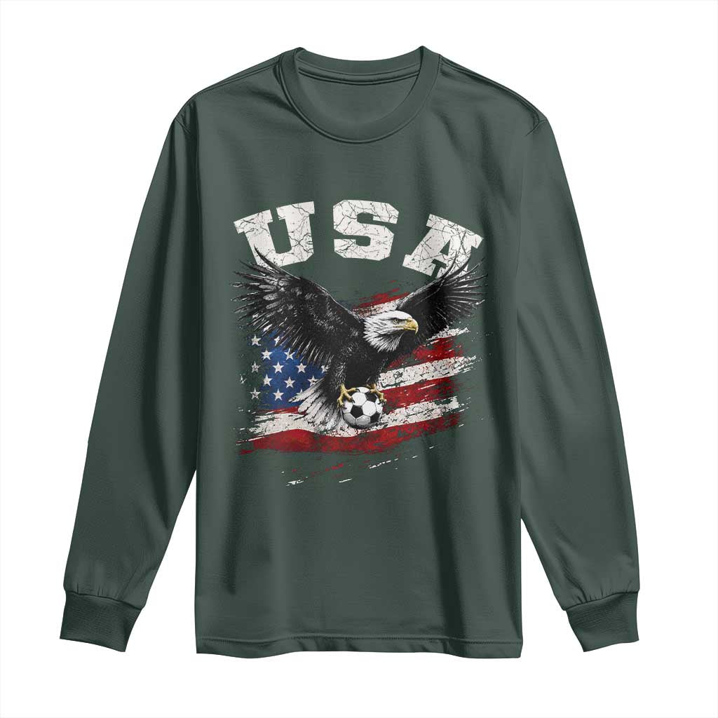 USA Soccer Bald Eagle American Flag Vintage Long Sleeve Shirt TS14 Dark Forest Green Print Your Wear