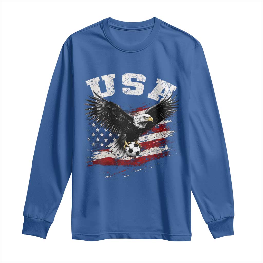 USA Soccer Bald Eagle American Flag Vintage Long Sleeve Shirt TS14 Royal Blue Print Your Wear