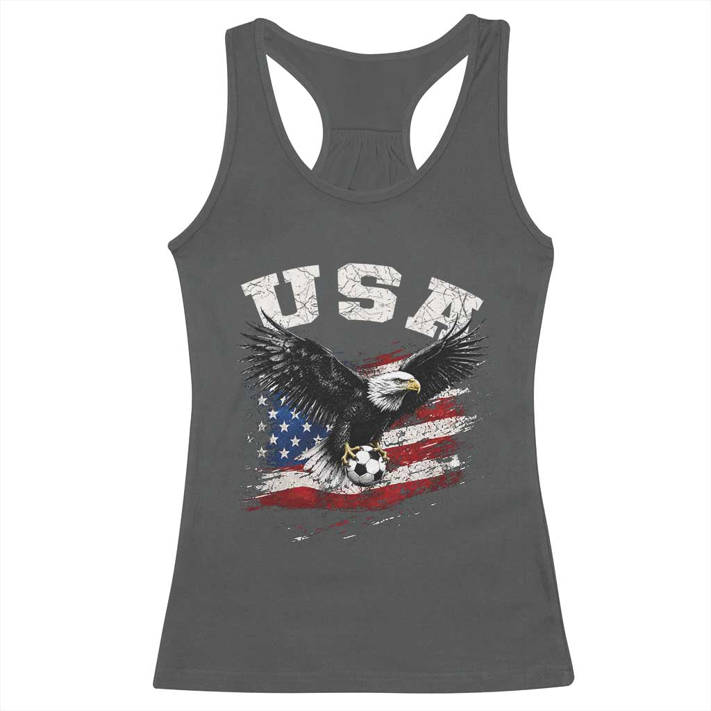 USA Soccer Bald Eagle American Flag Vintage Racerback Tank Top TS14 Dark Heather Print Your Wear