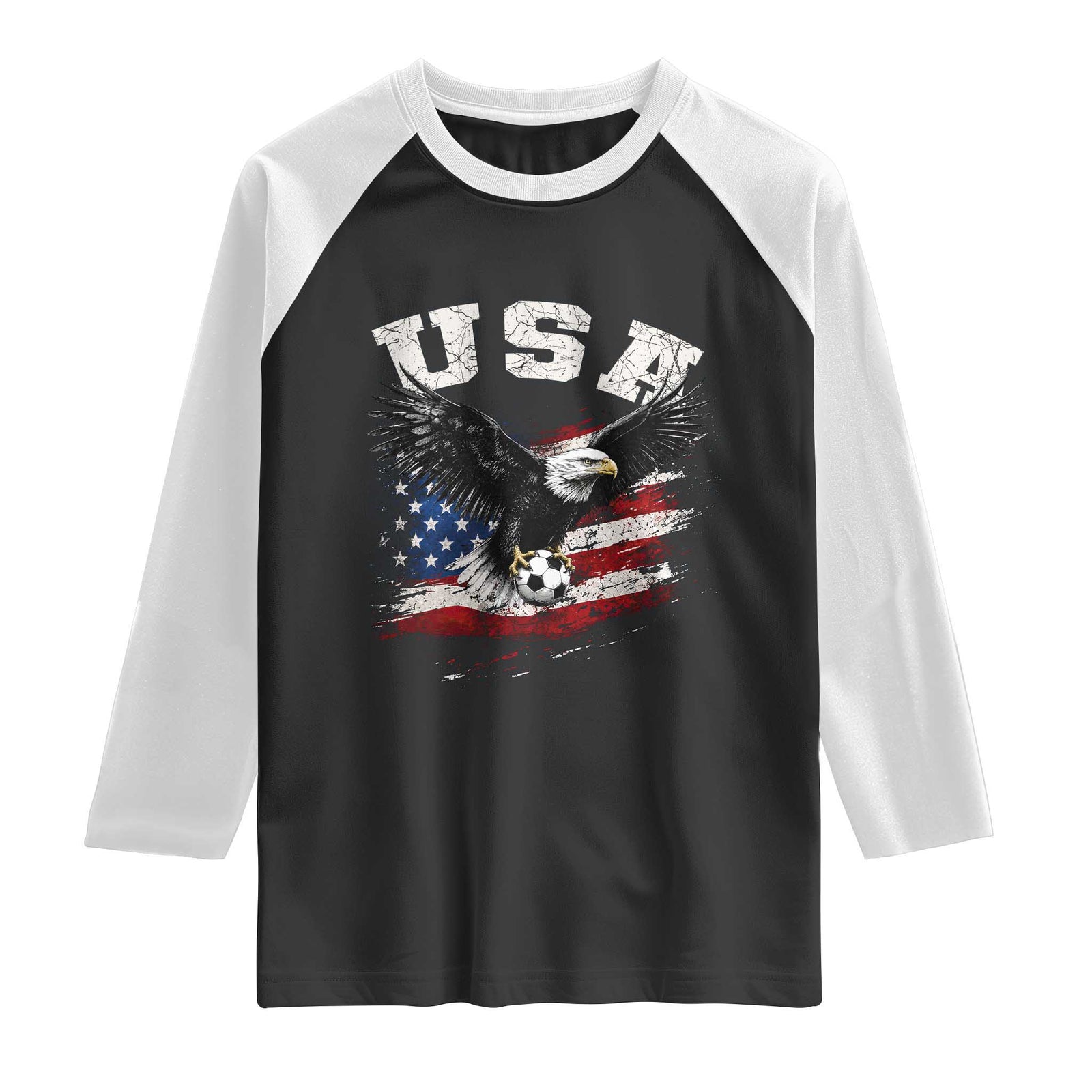 USA Soccer Bald Eagle American Flag Vintage Raglan Shirt TS14 Black White Print Your Wear