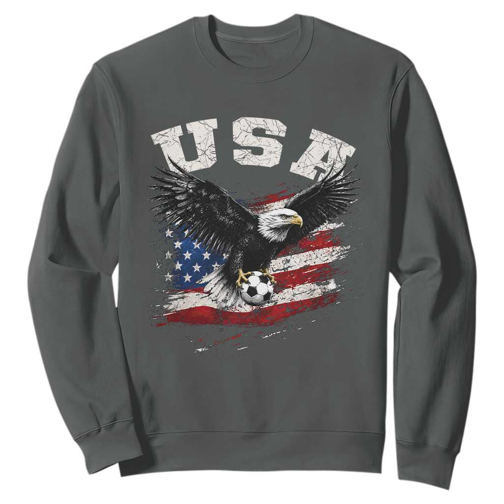 USA Soccer Bald Eagle American Flag Vintage Sweatshirt TS14 Dark Heather Print Your Wear