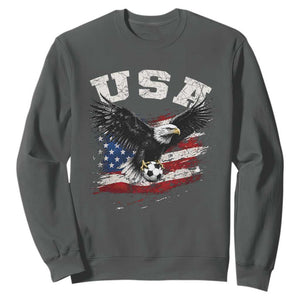 USA Soccer Bald Eagle American Flag Vintage Sweatshirt TS14 Dark Heather Print Your Wear