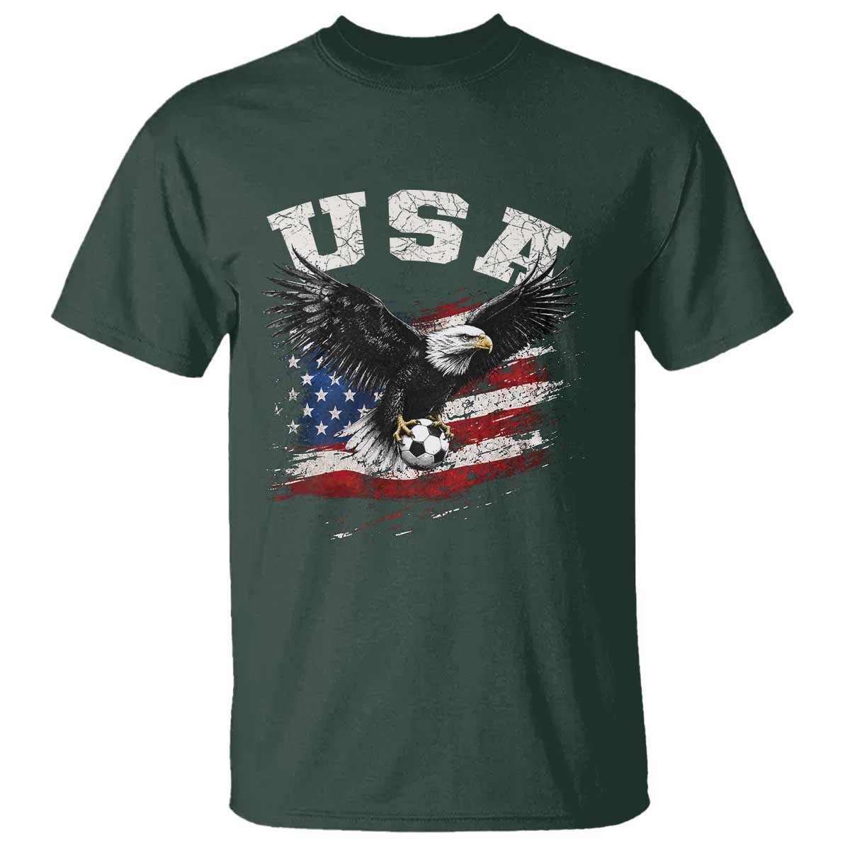 USA Soccer Bald Eagle American Flag Vintage T Shirt TS14 Dark Forest Green Print Your Wear