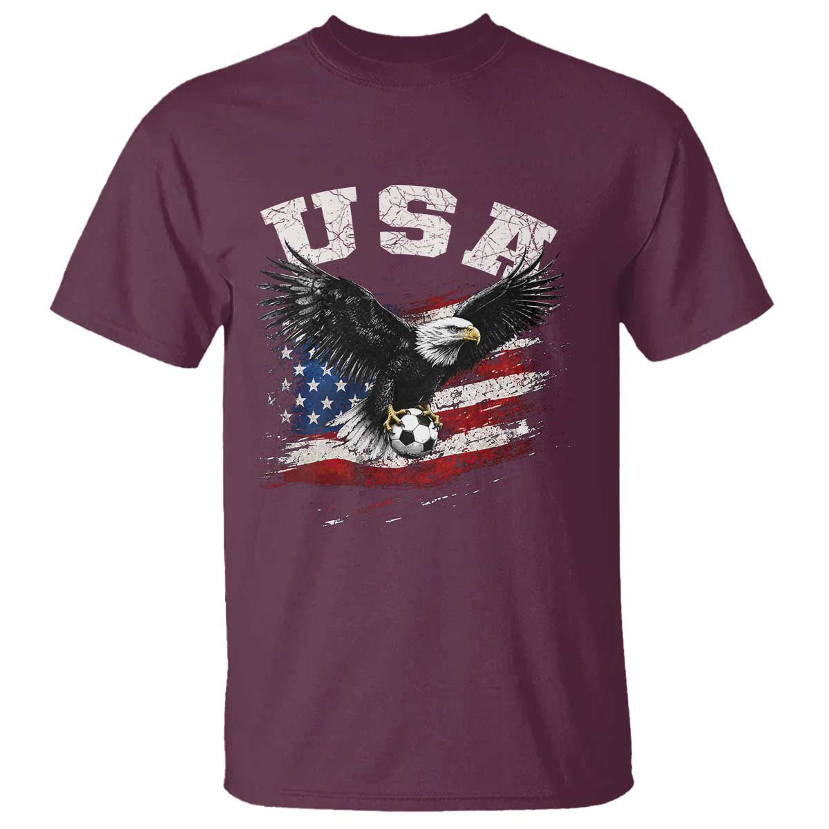 USA Soccer Bald Eagle American Flag Vintage T Shirt TS14 Maroon Print Your Wear