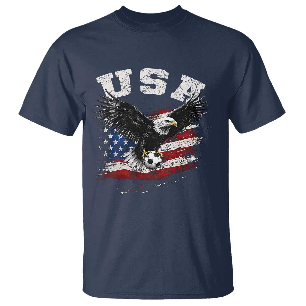 USA Soccer Bald Eagle American Flag Vintage T Shirt TS14 Navy Print Your Wear