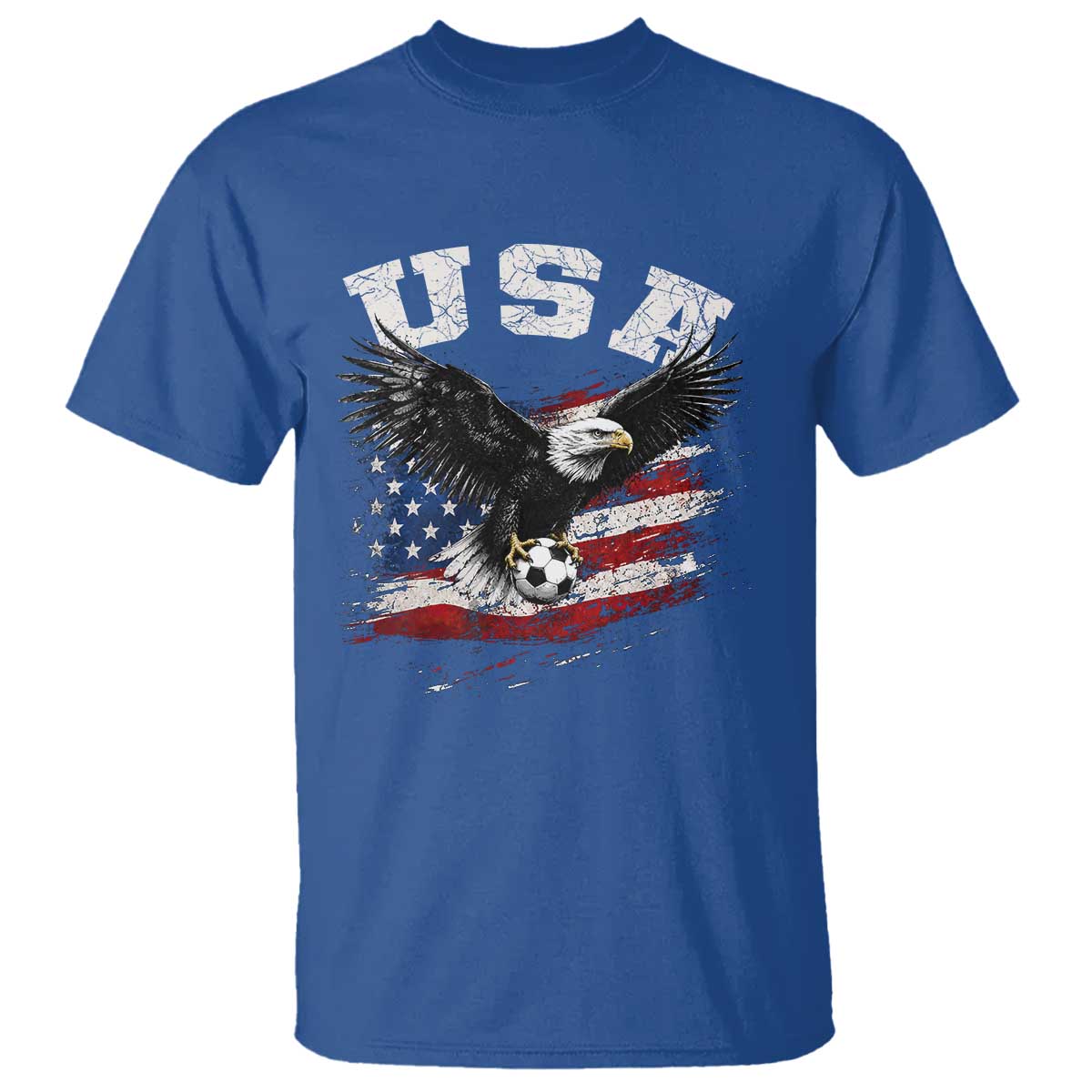 USA Soccer Bald Eagle American Flag Vintage T Shirt TS14 Royal Blue Print Your Wear