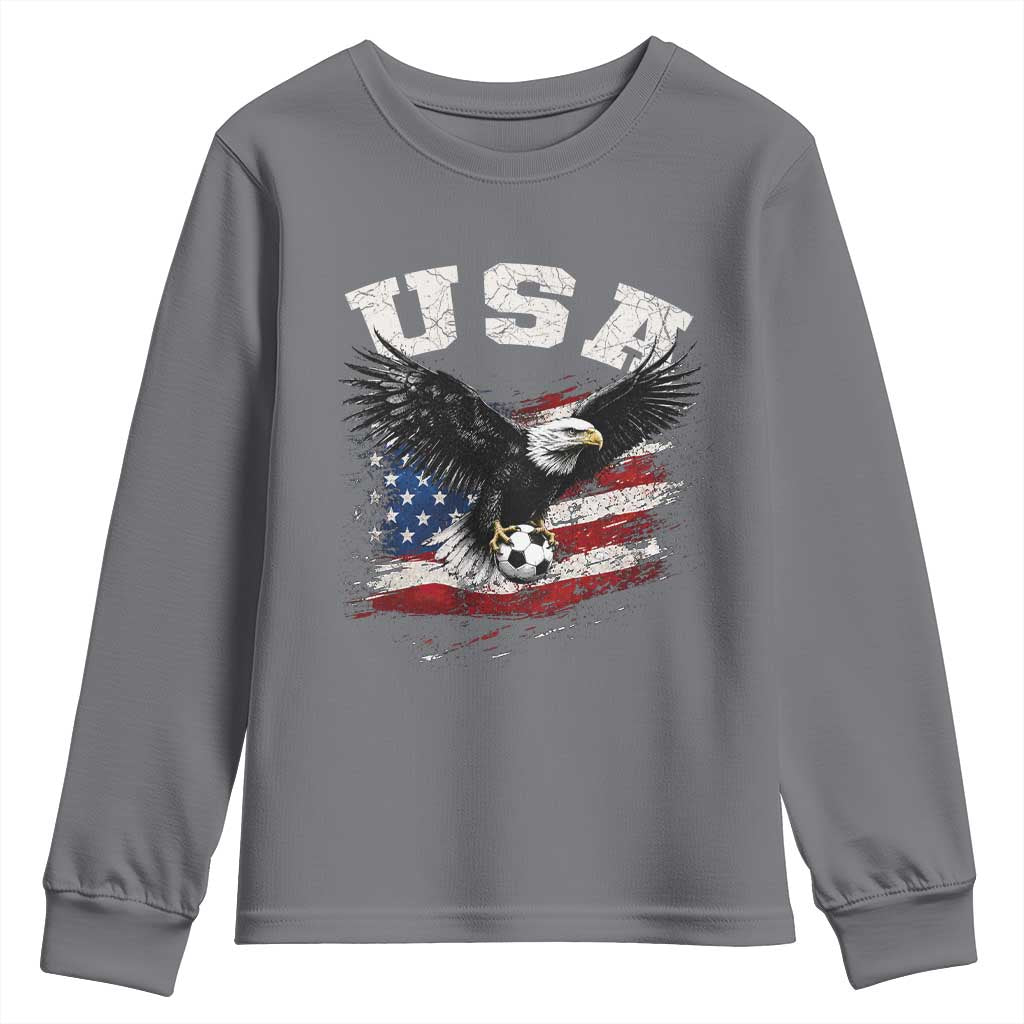 USA Soccer Bald Eagle American Flag Vintage Youth Sweatshirt TS14 Charcoal Print Your Wear