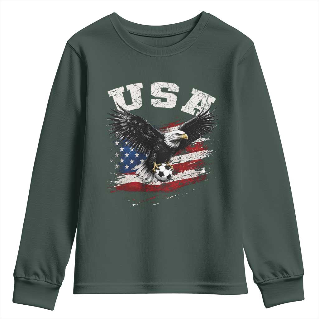 USA Soccer Bald Eagle American Flag Vintage Youth Sweatshirt TS14 Dark Forest Green Print Your Wear
