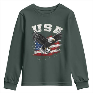 USA Soccer Bald Eagle American Flag Vintage Youth Sweatshirt TS14 Dark Forest Green Print Your Wear