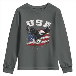 USA Soccer Bald Eagle American Flag Vintage Youth Sweatshirt TS14 Dark Heather Print Your Wear