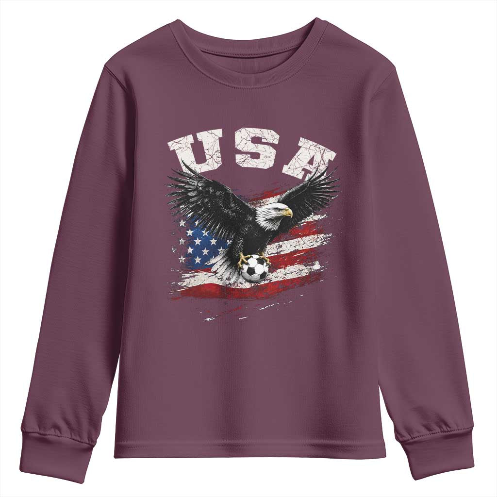 USA Soccer Bald Eagle American Flag Vintage Youth Sweatshirt TS14 Maroon Print Your Wear