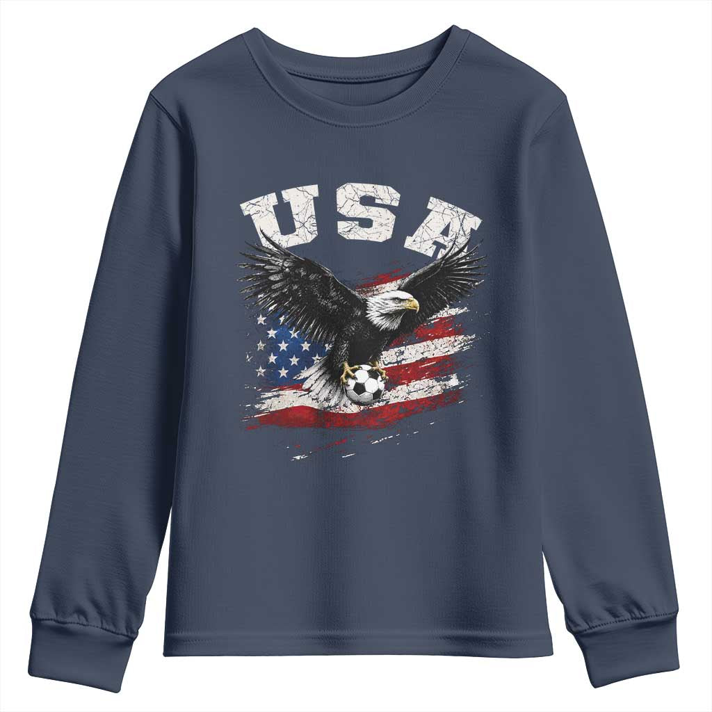 USA Soccer Bald Eagle American Flag Vintage Youth Sweatshirt TS14 Navy Print Your Wear