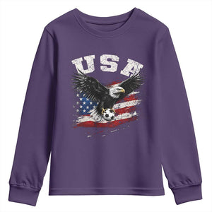 USA Soccer Bald Eagle American Flag Vintage Youth Sweatshirt TS14 Purple Print Your Wear