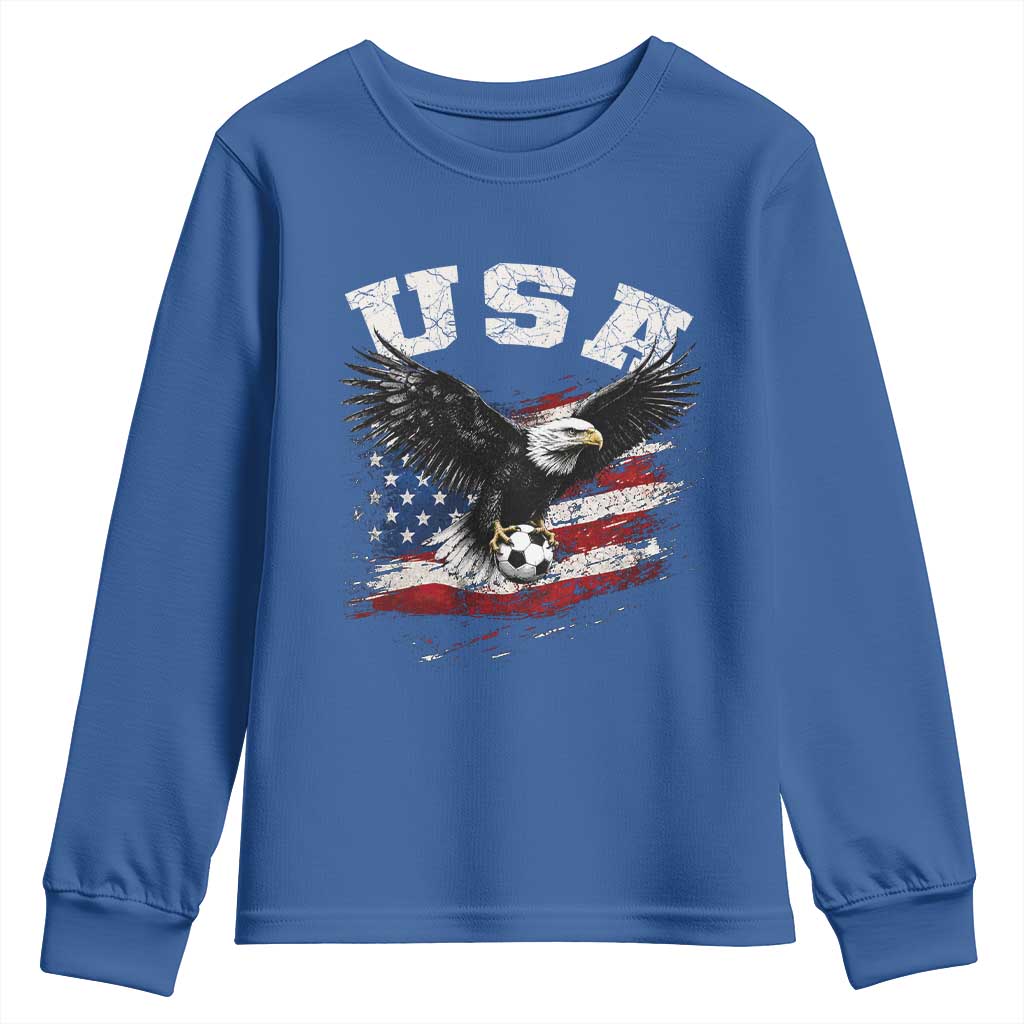 USA Soccer Bald Eagle American Flag Vintage Youth Sweatshirt TS14 Royal Blue Print Your Wear