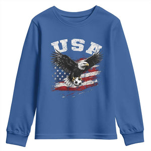 USA Soccer Bald Eagle American Flag Vintage Youth Sweatshirt TS14 Royal Blue Print Your Wear
