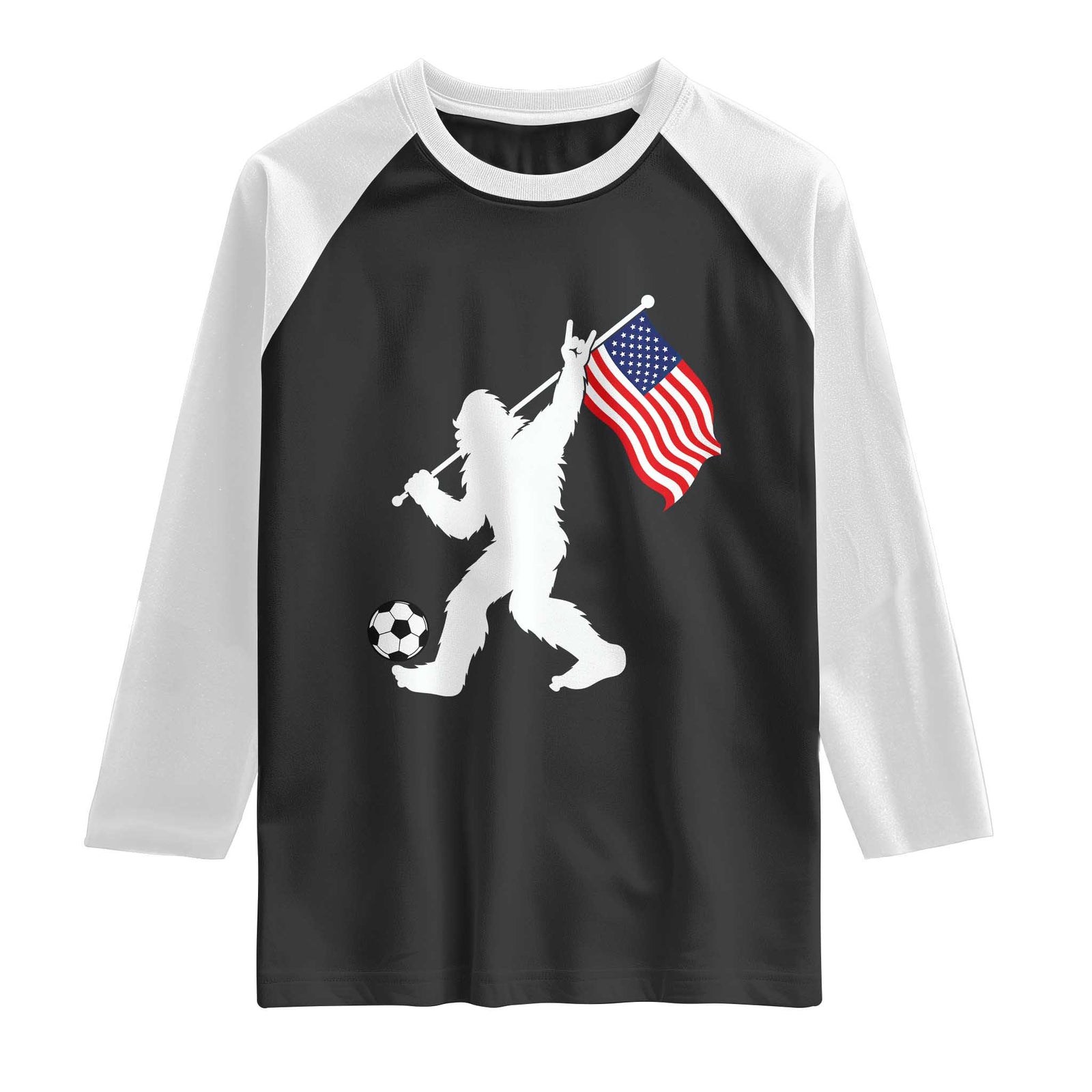 USA Soccer Bigfoot American Flag Fan Raglan Shirt TS14 Black White Print Your Wear