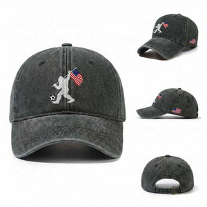 USA Soccer Bigfoot American Flag Fan Washed Cotton Baseball Cap TS14 Washed Cap Universal Fit Dark Green Print Your Wear