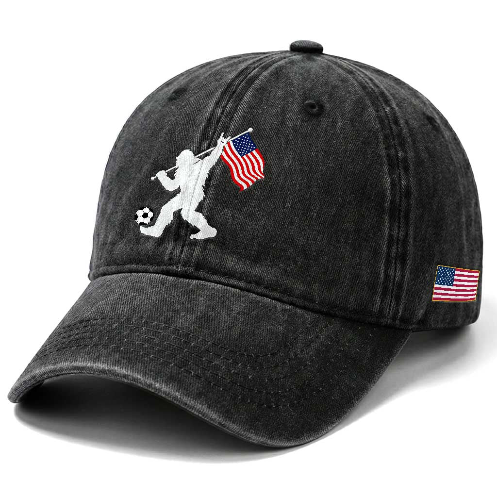 USA Soccer Bigfoot American Flag Fan Washed Cotton Baseball Cap TS14 Print Your Wear