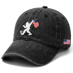 USA Soccer Bigfoot American Flag Fan Washed Cotton Baseball Cap TS14 Print Your Wear