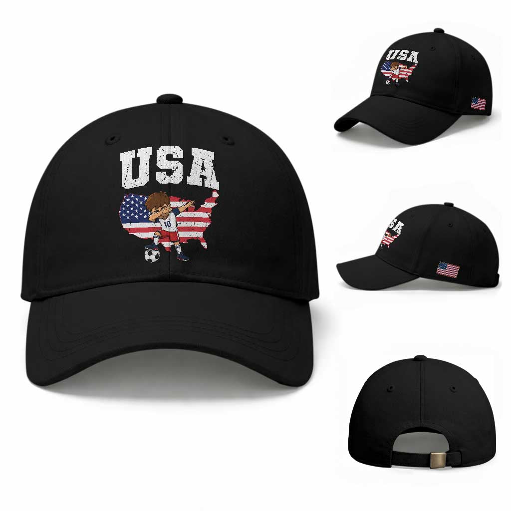 USA Soccer Dabbing Boy American Flag Fan Baseball Cap TS14 Baseball Cap Universal Fit Black Print Your Wear