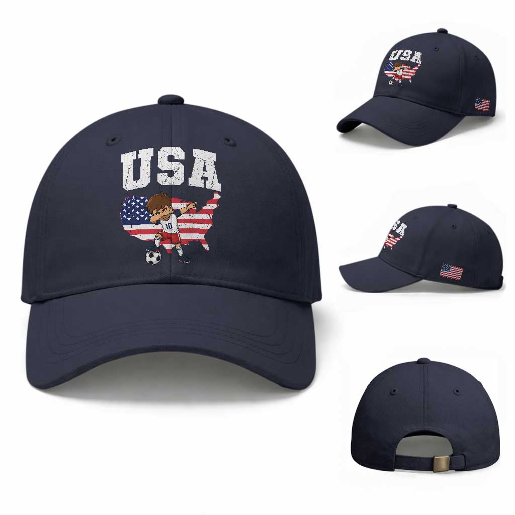 USA Soccer Dabbing Boy American Flag Fan Baseball Cap TS14 Baseball Cap Universal Fit Navy Print Your Wear
