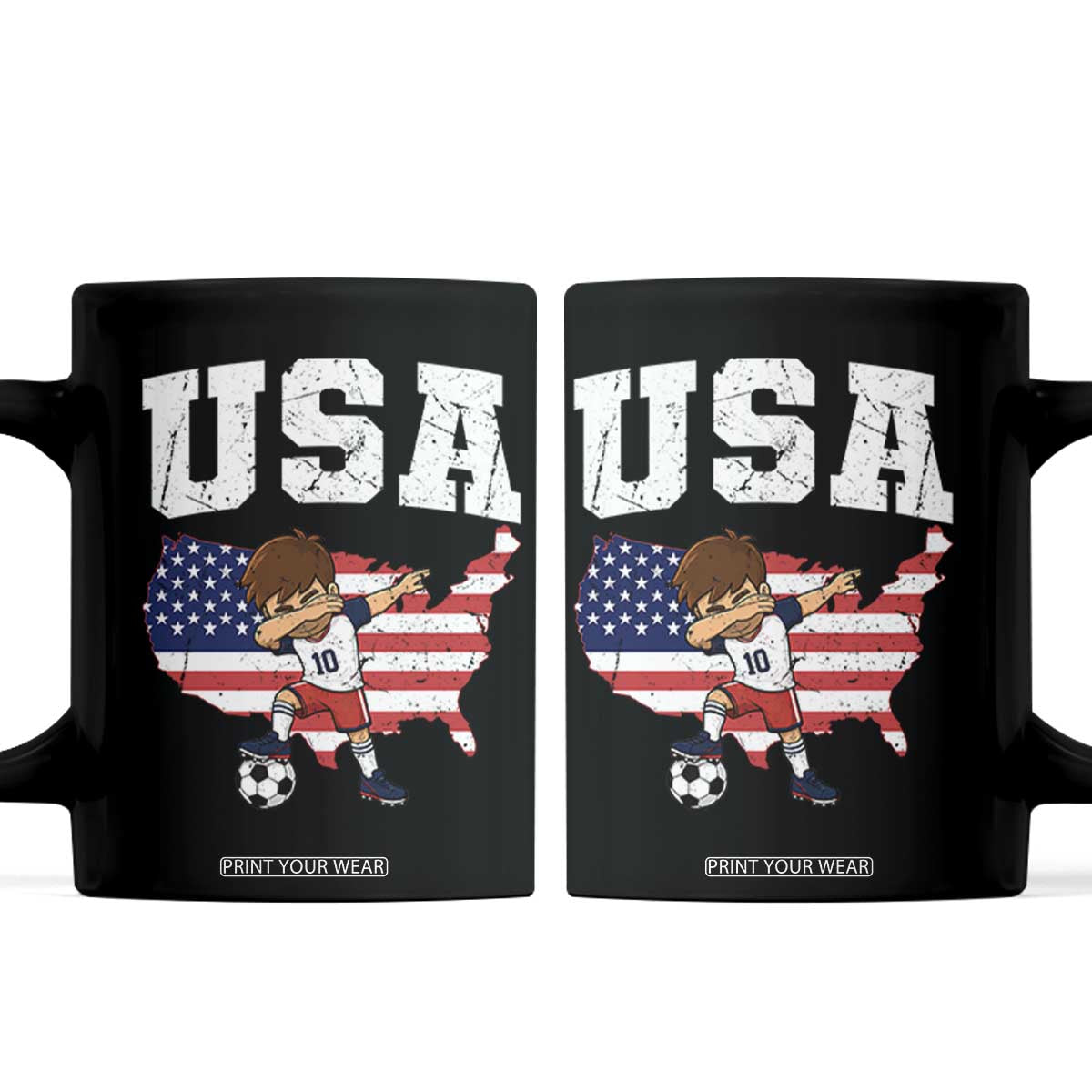 USA Soccer Dabbing Boy American Flag Fan Coffee Mug TS14 Black Print Your Wear