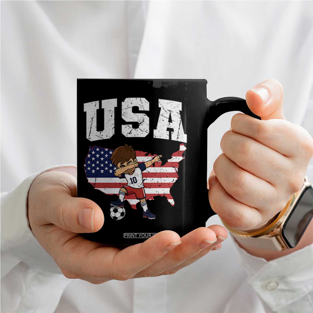USA Soccer Dabbing Boy American Flag Fan Coffee Mug TS14 Print Your Wear