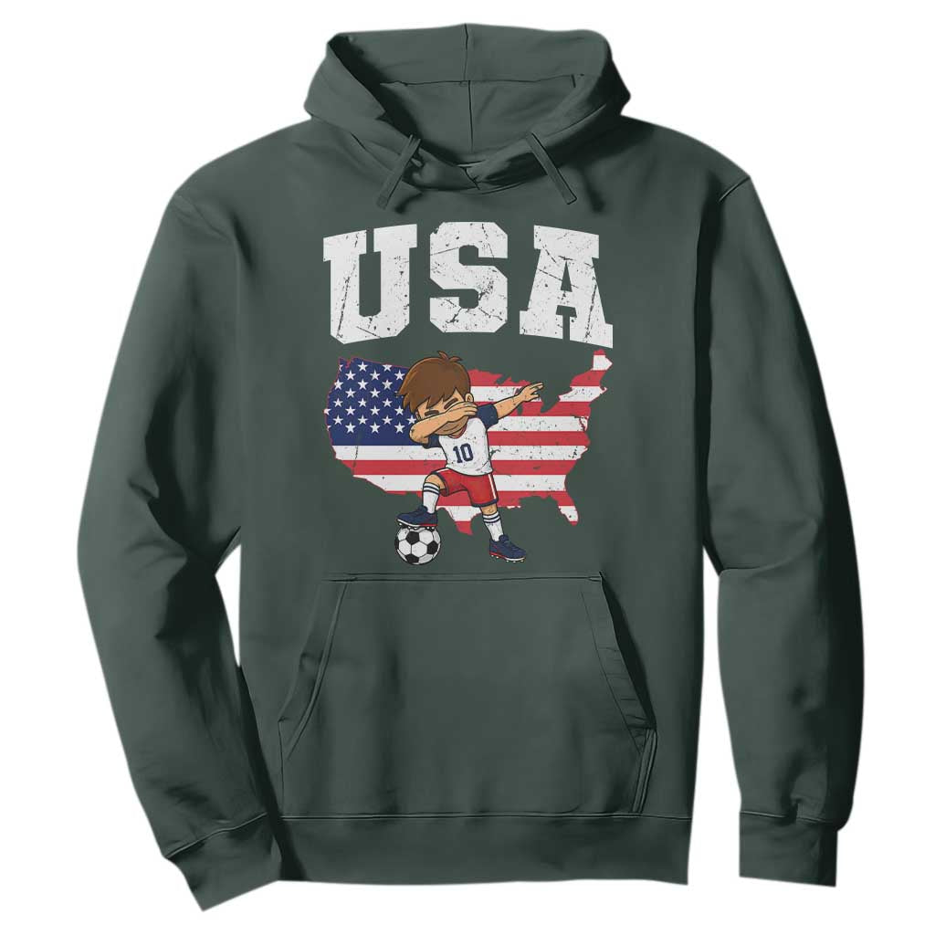 USA Soccer Dabbing Boy American Flag Fan Hoodie TS14 Dark Forest Green Print Your Wear