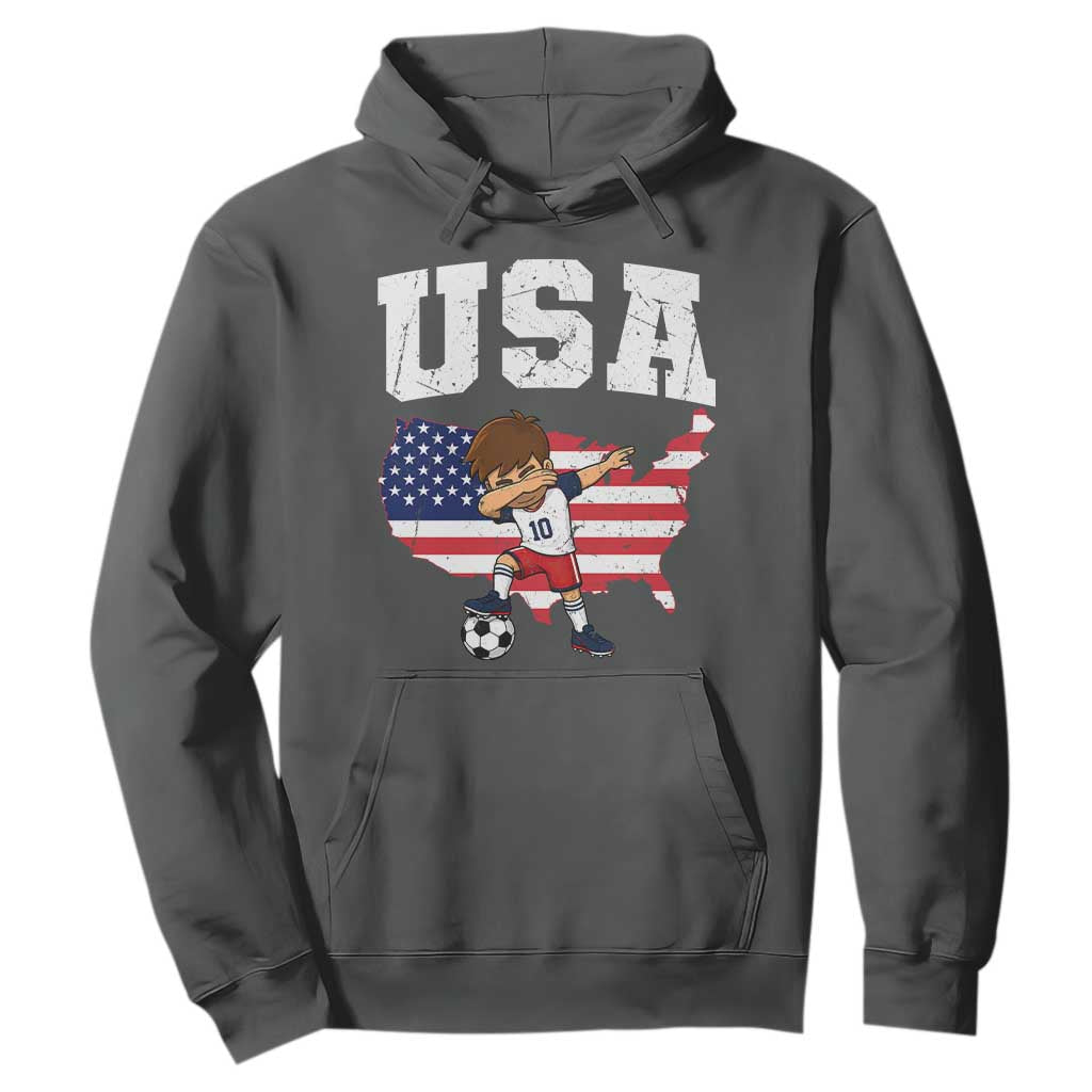 USA Soccer Dabbing Boy American Flag Fan Hoodie TS14 Dark Heather Print Your Wear