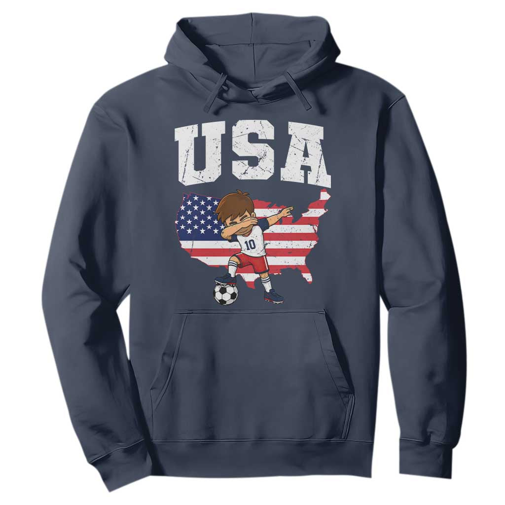 USA Soccer Dabbing Boy American Flag Fan Hoodie TS14 Navy Print Your Wear