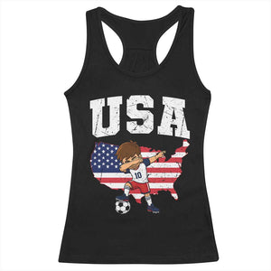 USA Soccer Dabbing Boy American Flag Fan Racerback Tank Top TS14 Black Print Your Wear