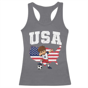 USA Soccer Dabbing Boy American Flag Fan Racerback Tank Top TS14 Charcoal Print Your Wear
