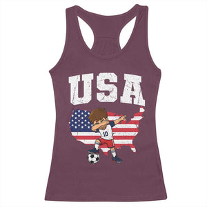 USA Soccer Dabbing Boy American Flag Fan Racerback Tank Top TS14 Maroon Print Your Wear