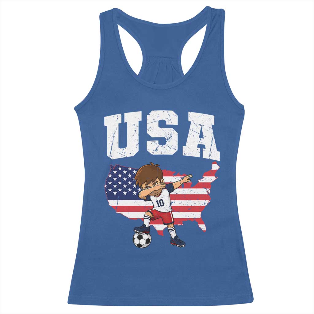 USA Soccer Dabbing Boy American Flag Fan Racerback Tank Top TS14 Royal Blue Print Your Wear