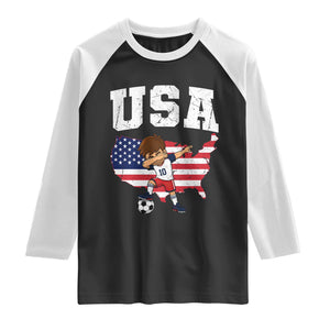 USA Soccer Dabbing Boy American Flag Fan Raglan Shirt TS14 Black White Print Your Wear