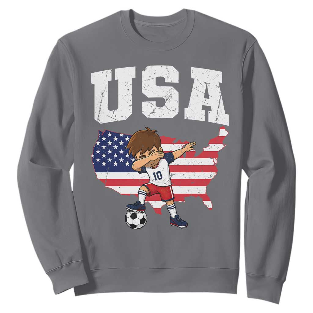 USA Soccer Dabbing Boy American Flag Fan Sweatshirt TS14 Charcoal Print Your Wear