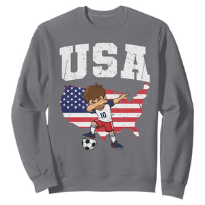 USA Soccer Dabbing Boy American Flag Fan Sweatshirt TS14 Charcoal Print Your Wear