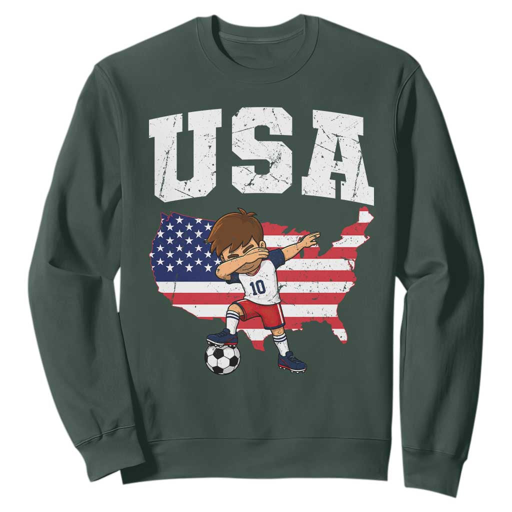 USA Soccer Dabbing Boy American Flag Fan Sweatshirt TS14 Dark Forest Green Print Your Wear