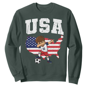 USA Soccer Dabbing Boy American Flag Fan Sweatshirt TS14 Dark Forest Green Print Your Wear