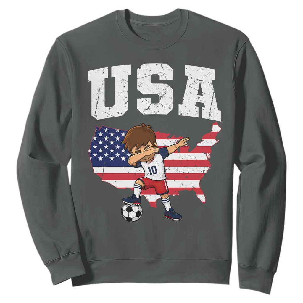 USA Soccer Dabbing Boy American Flag Fan Sweatshirt TS14 Dark Heather Print Your Wear