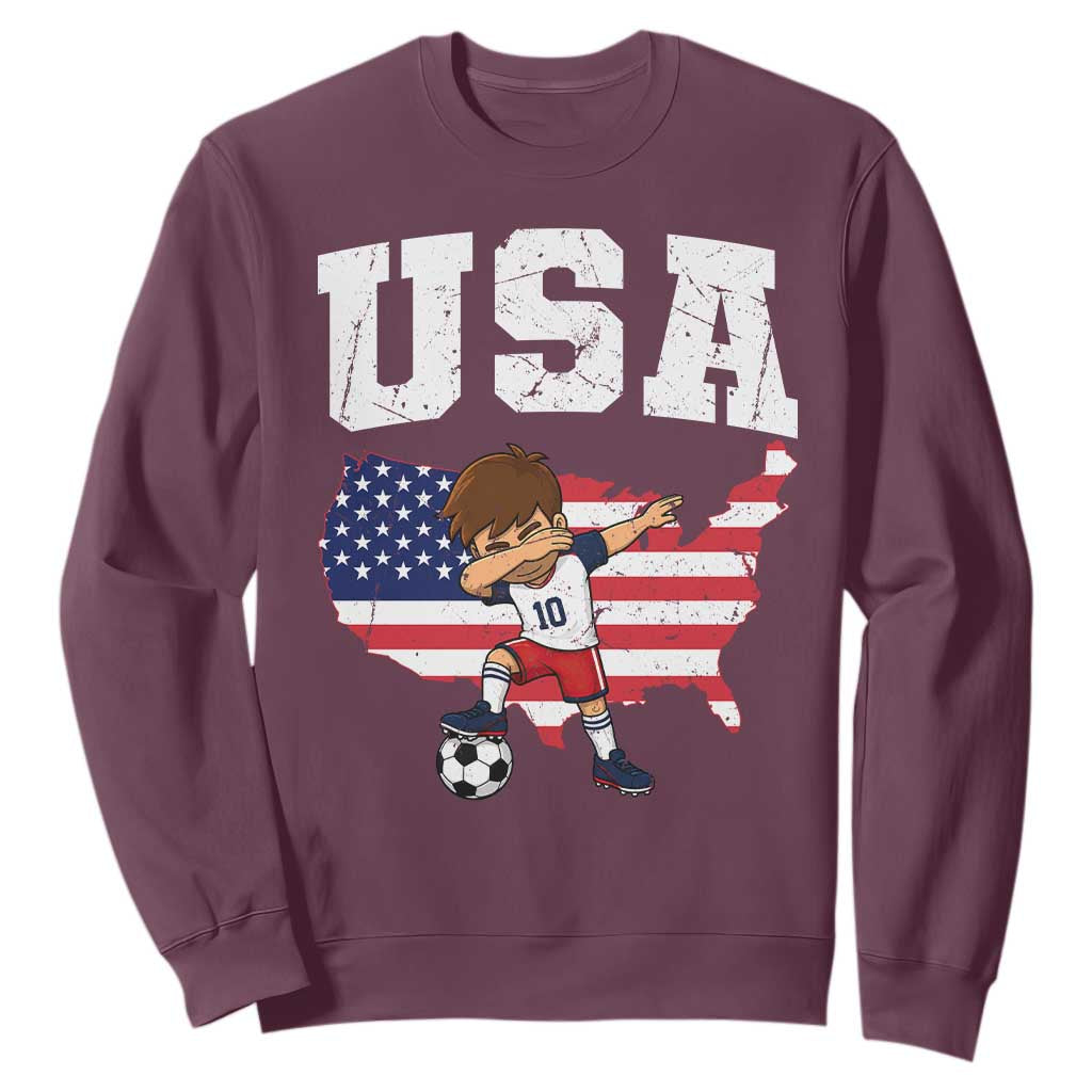 USA Soccer Dabbing Boy American Flag Fan Sweatshirt TS14 Maroon Print Your Wear