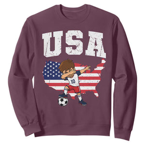USA Soccer Dabbing Boy American Flag Fan Sweatshirt TS14 Maroon Print Your Wear